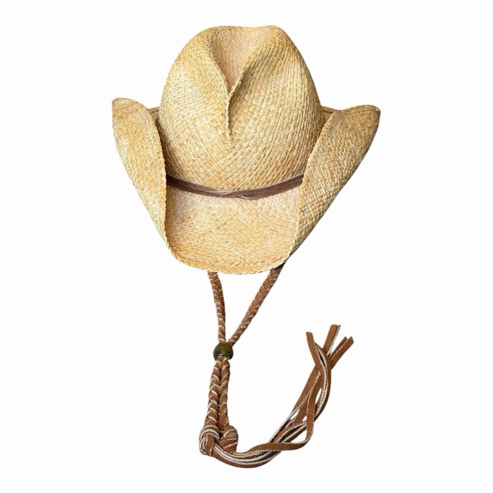 Dorfman Pacific Raffia Cowboy Hat Natural Straw Western Wide Brim L XL - Picture 6 of 16